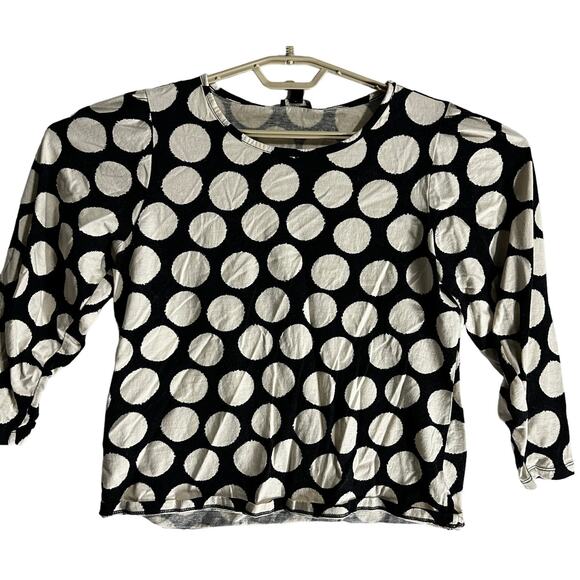 Ann Taylor Tops - Ann Taylor Blouse Women Size L Petite Cream Black Polka Dots 100% Cotton Retro